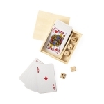 Cartes à jouer et 5 dés dans un coffret en bois